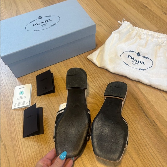 Prada Beige/Black Logo Print Canvas Flat Slides 36.5 - Picture 5 of 8